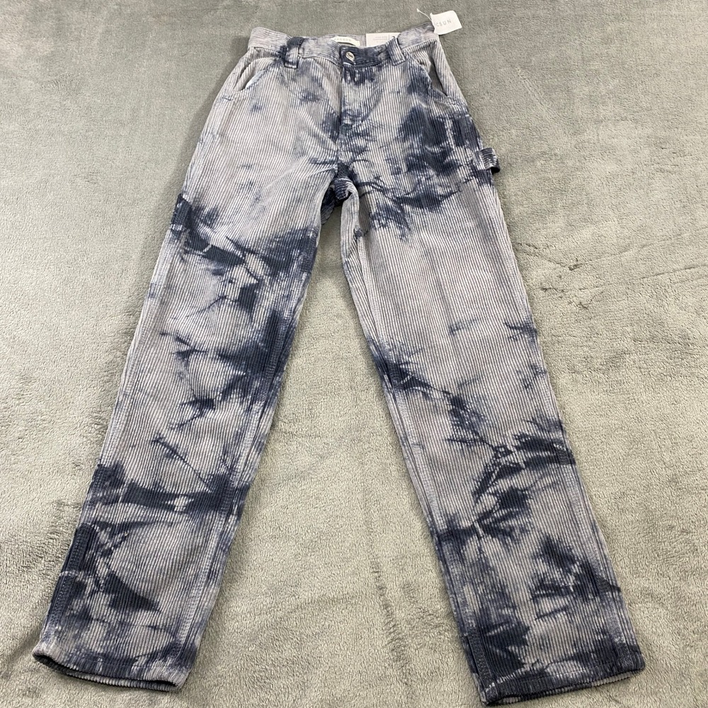 Pacsun High Rise Carpenter Corduroy Pants Tie Dye Size 24 Grey Quartz Y2K Street